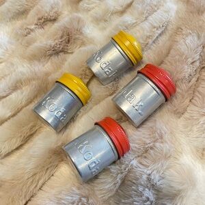 Kodak Silver vintage film Canisters with Vibrant Lids